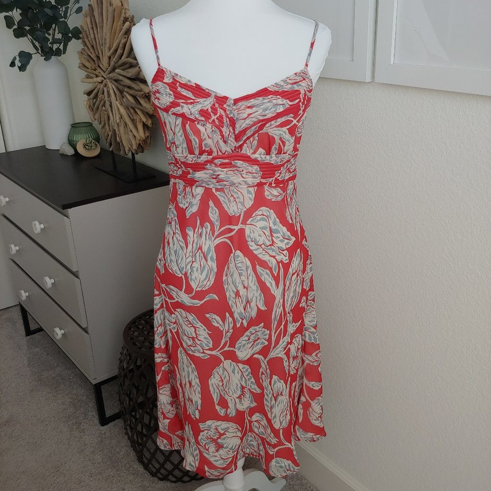 Forth & Towne - Silk spaghetti strap dress, Deep watermelon/Light blue - Sz 4